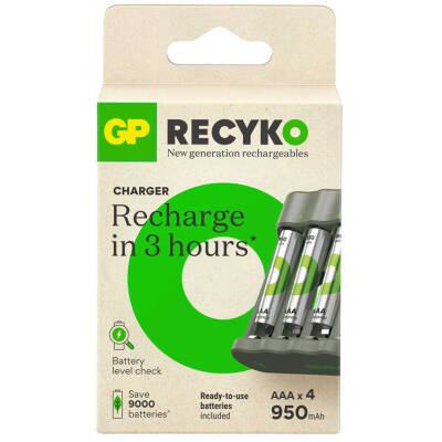 GP RECYKO B441 4 X 950 MAH R03 AAA PİLLİ ŞARJ CİHAZI (GP-B441/100HCER21-2GTLB4) - 2