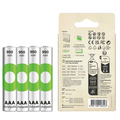 GP RECYKO B441 4 X 950 MAH R03 AAA PİLLİ ŞARJ CİHAZI (GP-B441/100HCER21-2GTLB4) - 3