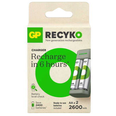 GP RECYKO E221 2 X 2600 MAH R6 AA PİLLİ PİL ŞARJ CİHAZI (GP-E221/270AHCER21-2GTLB2) - 2