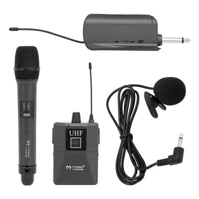 MAGICVOICE MV-1305YE UHF 1 EL + 1 YAKA EKRANLI KABLOSUZ TELSİZ MİKROFON - 2