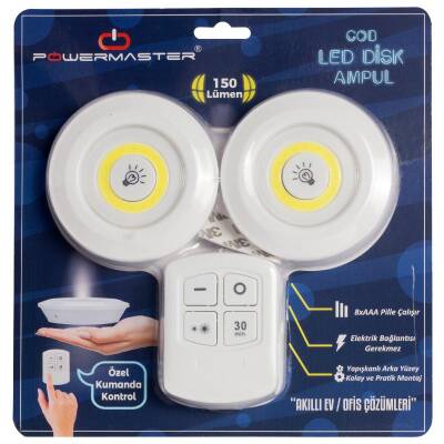 POWERMASTER 150 LÜMEN COB LED YUVARLAK BEYAZ KUMANDALI ÇİFT AMPÜL - 2