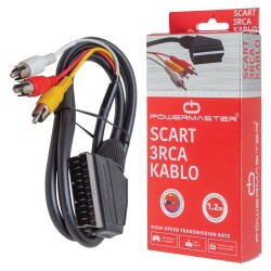 POWERMASTER 3 RCA 1.2 METRE 7 MM SİYAH KUTULU SCART TOS KABLO - 1