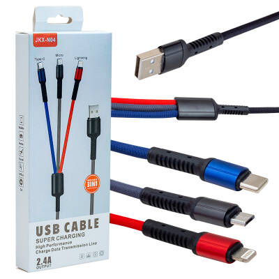 POWERMASTER JKX-44 USB TO MICRO USB TYPE-C LIGHTNING 3LÜ 2.4 AMPER ŞARJ KABLOSU - 1