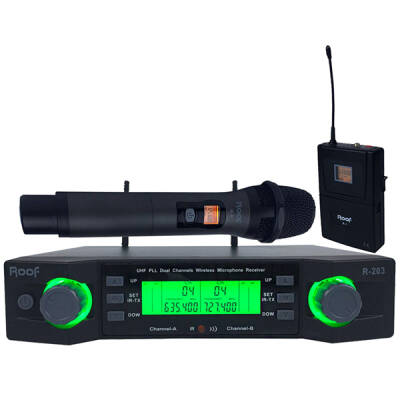 ROOF R-203 1 EL + 1 YAKA 2 KANAL UHF TELSİZ MİKROFONU - 1