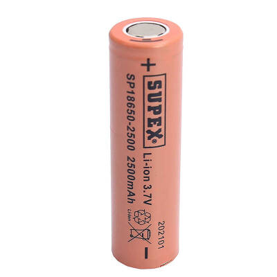 SUPEX 18650-2500 3.7 VOLT 2500 MAH DÜZ KAFA LI-ION PİL TEKLİ - 1