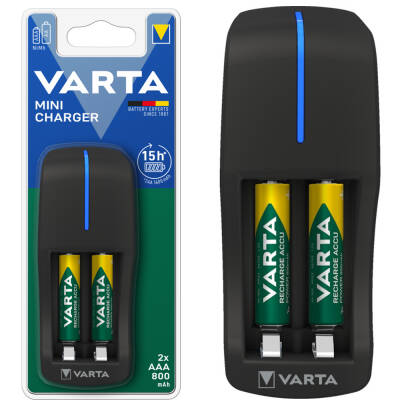 VARTA 57646 MİNİ CHARGER PİL ŞARJ CİHAZI + 2 ADET 800MAH AAA ŞARJ EDİLEBİLİR PİL - 1