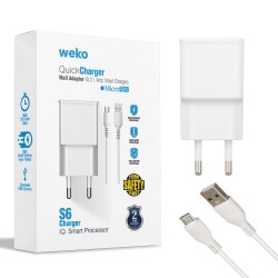 WEKO WK-21434 S6 2.1 AMPER ŞARJ BAŞLIK ADAPTÖRÜ + MICRO USB KABLO(NO:3) - 1