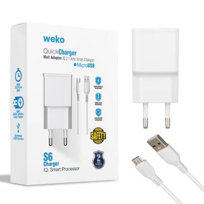 WEKO WK-21434 S6 2.1 AMPER ŞARJ BAŞLIK ADAPTÖRÜ + MICRO USB KABLO(NO:3) - 1