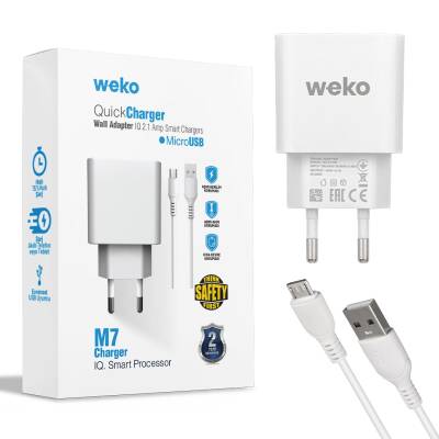 WEKO WK-21436 M7 2.1 AMPER ŞARJ BAŞLIK ADAPTÖRÜ + MICRO USB KABLO (NO:3) - 1