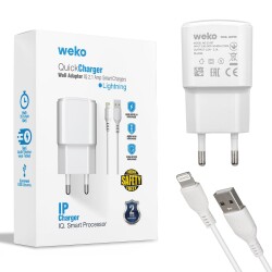 WEKO WK-21437 IP 2.1 AMPER ŞARJ BAŞLIK ADAPTÖRÜ + LIGHTNING KABLO (NO:3) - 1