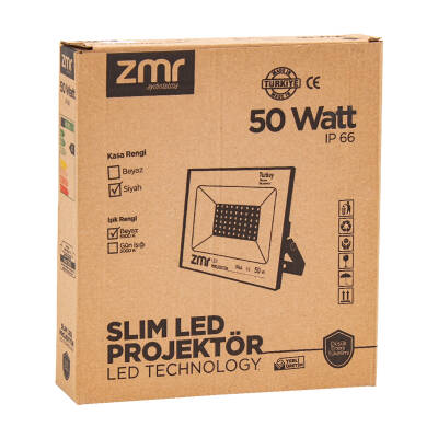 ZMR 50 WATT - 220 VOLT 6500K IP66 150* IŞIK AÇISI SİYAH SLİM KASA LED PROJEKTÖR - 3